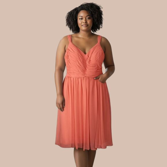 Azazie Orange Sunset Bridesmaid Midi Dress - Picture 1 of 3